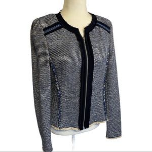 Rebecca Taylor Blue Metallic Tweed Zip Jacket Size 8